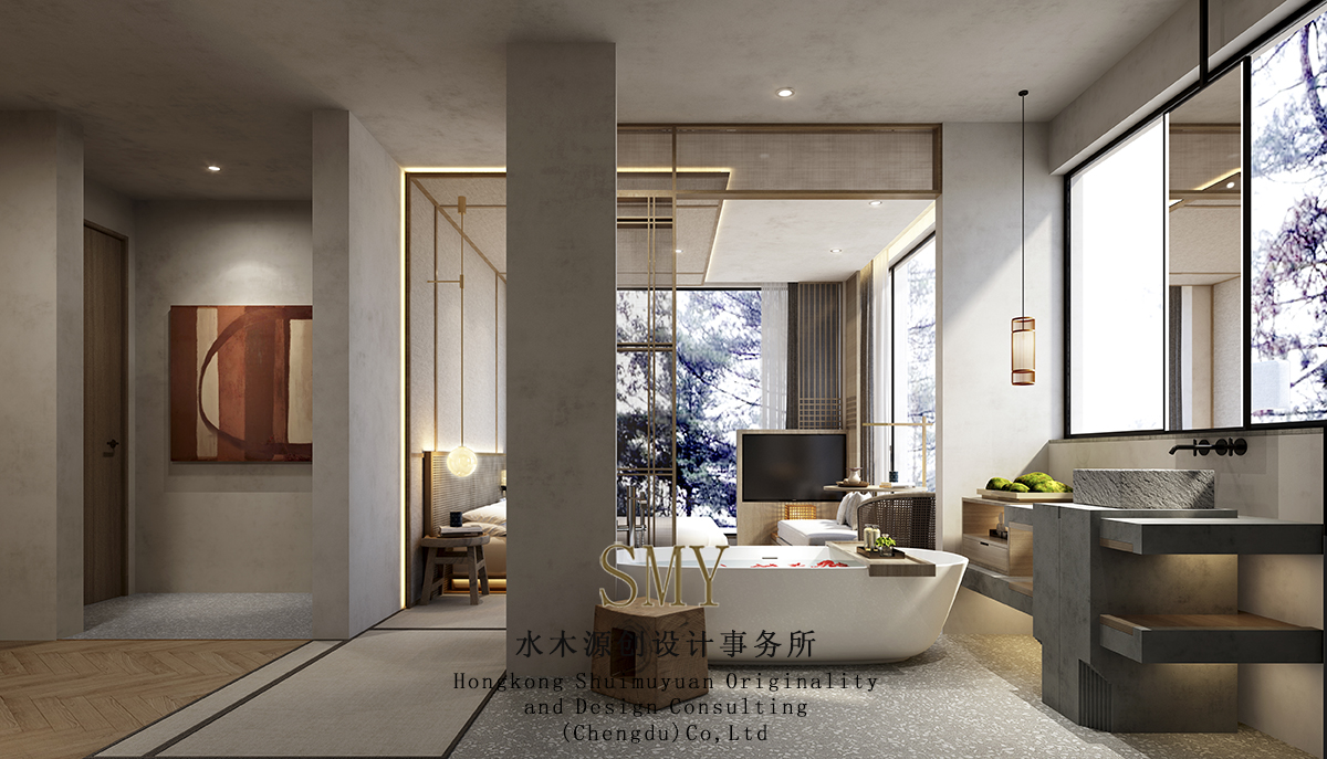 民宿客房设计、空间概念设计、浴缸空间布置