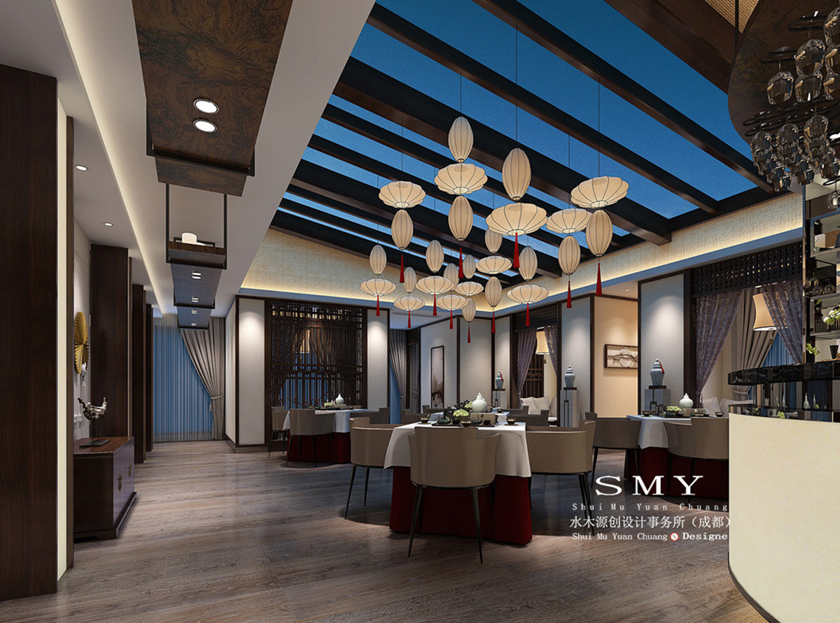 酒店现代中式餐包设计，中式空间布置