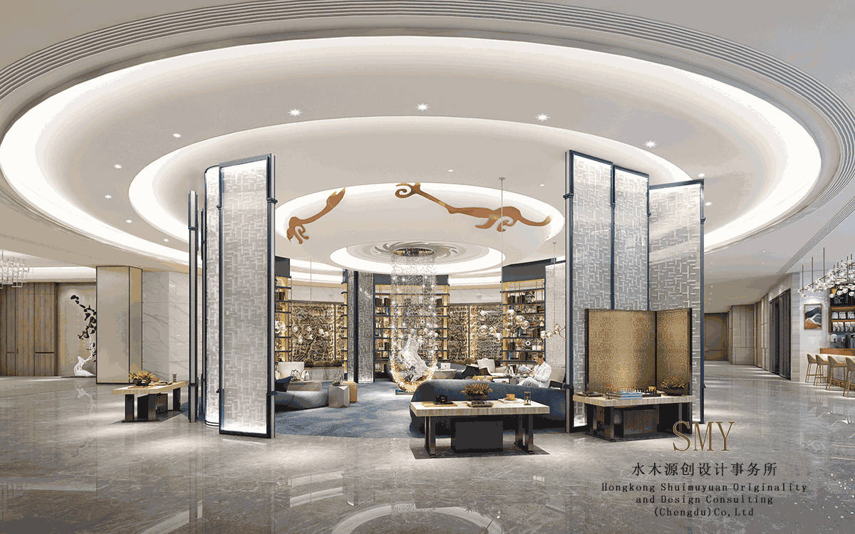 成都壹品壹号酒店大堂设计，前厅设计效果图