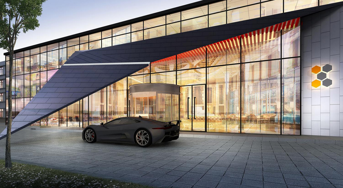 酒店停泊下客区域设计，酒店外观装饰