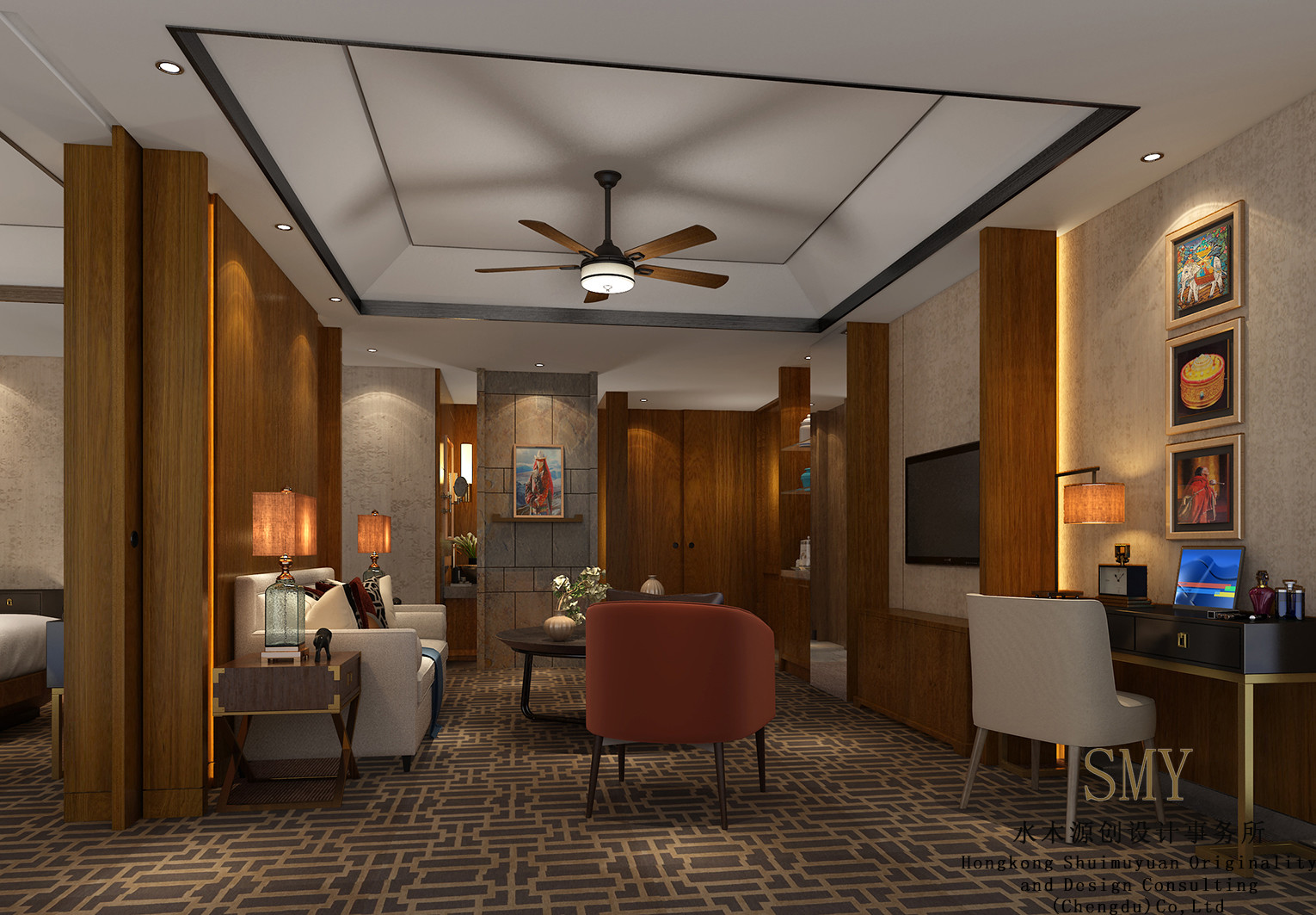 酒店套房客厅设计，室内空间布局装饰